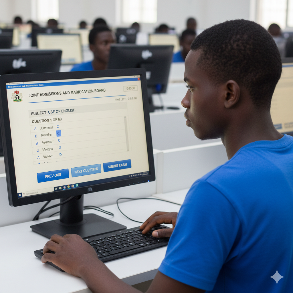 Student taking CBT on laptop